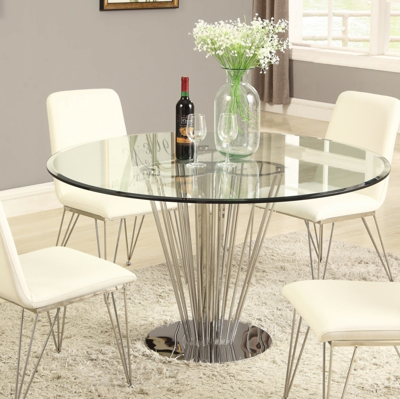 Round Glass Dining Table Top with Stainless Steel Base