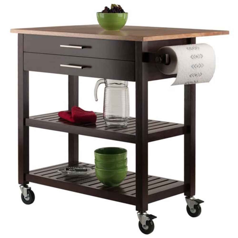 Two-Toned Kitchen Cart with Drop-Leaf