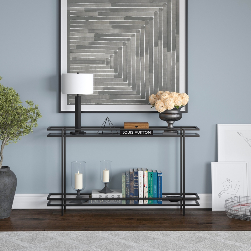 Modern Glass Console Table with Shelf