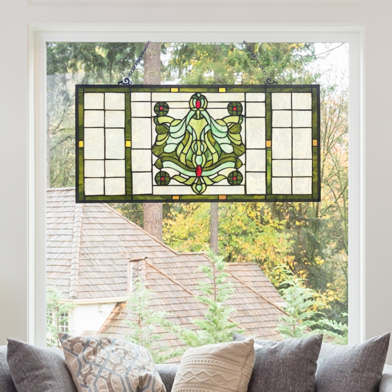 Rectangle Stained Glass Panel with Chain