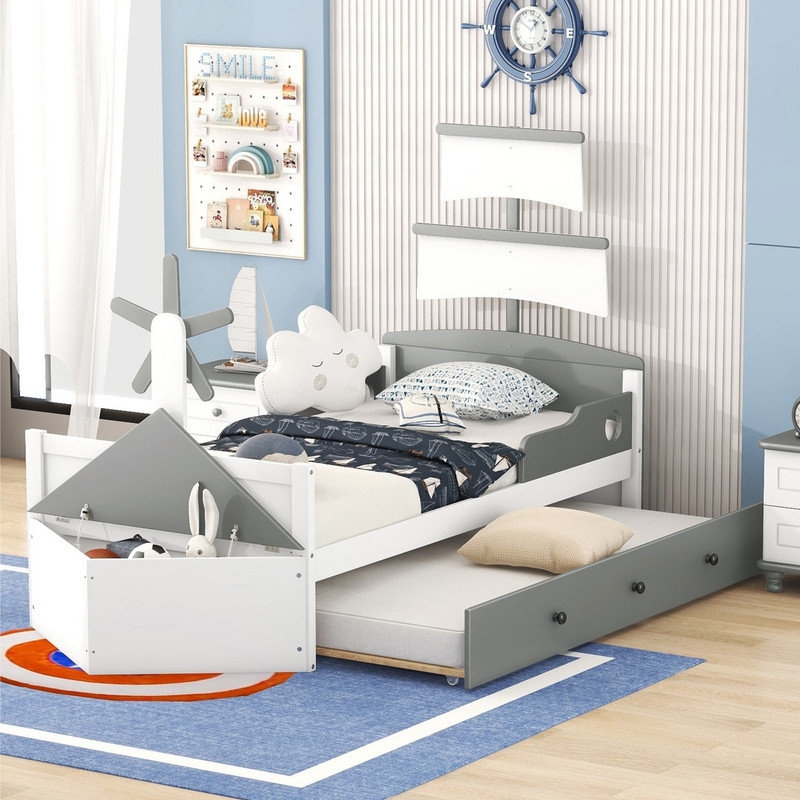Creative Boat Twin Bed Frame with Storage