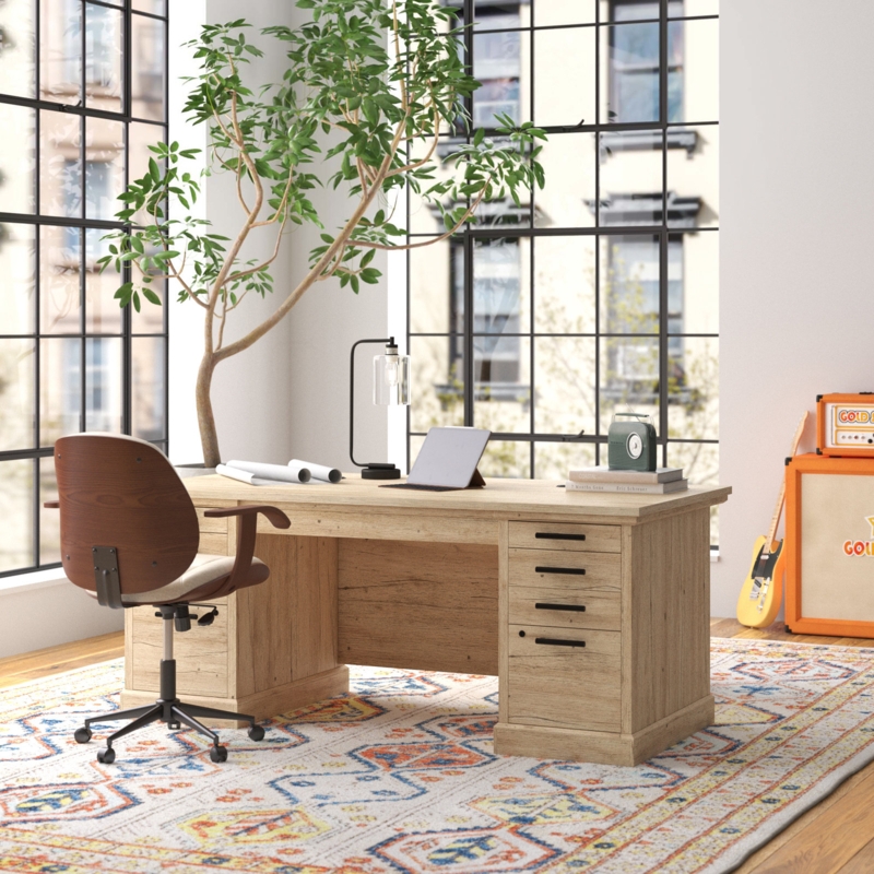 Mixed Material Executive Desk with Drawers