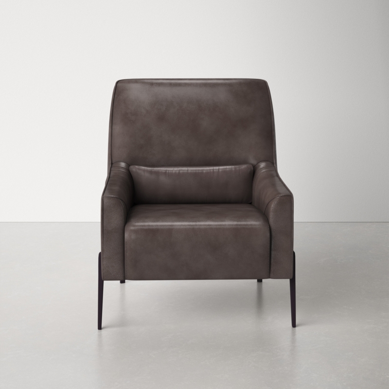 Modern Leather Accent Chair with Lumbar Pillow