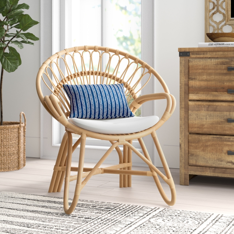 Wicker Rattan Side Chair with Removable Cushion