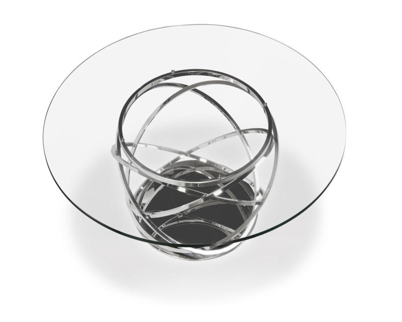 Polished Steel Circular Base Dining Table with Glass Top