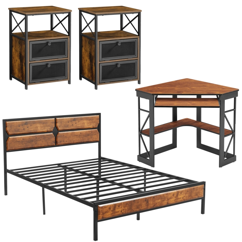Wood and Metal Platform Bedroom Set