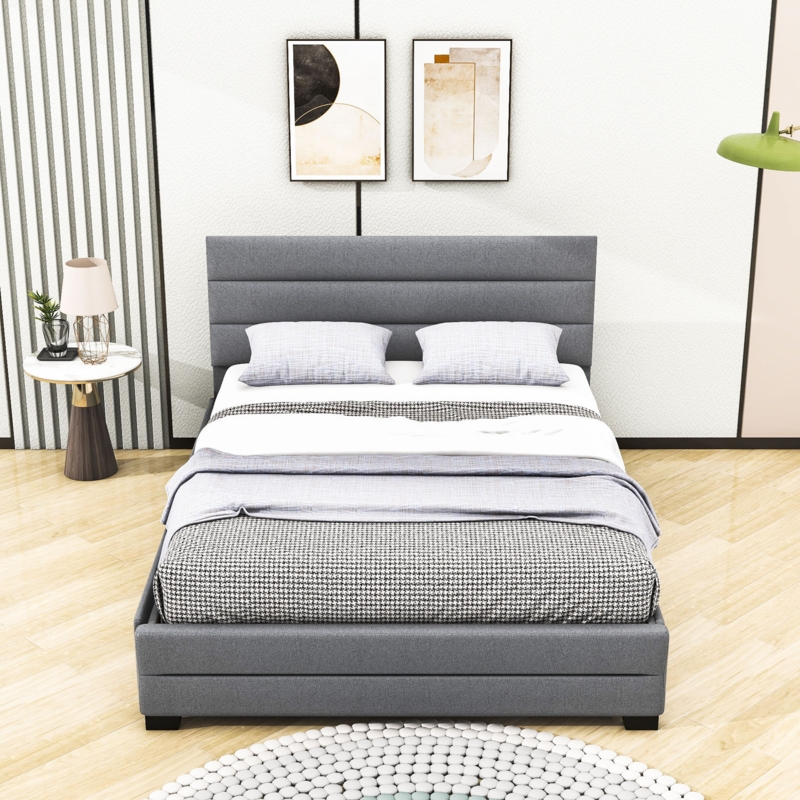 Upholstered Platform Bed with Twin Trundle and Drawers