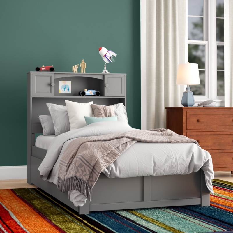 Platform Bed with Trundle and Bookcase Headboard