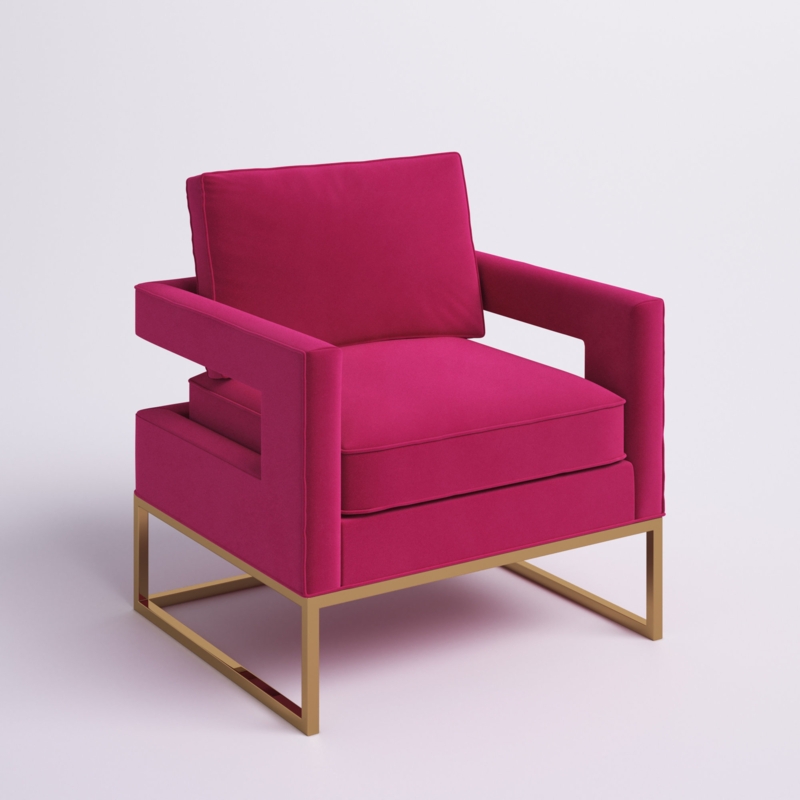 Glamorous Upholstered Armchair with Gold Base