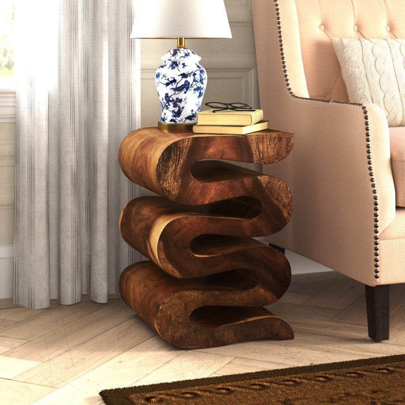 Wave-Inspired Wooden End Table