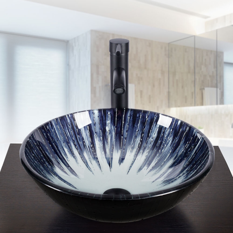 Hand-Painted Round Tempered Glass Sink