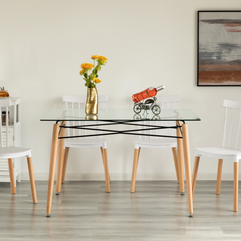 Mid-Century Inspired Rectangle Glass Dinner Table
