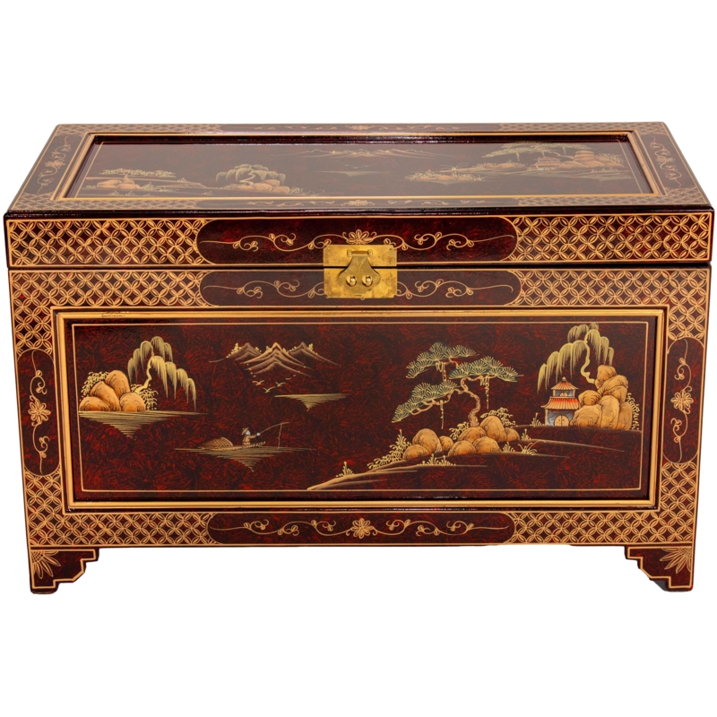 Hand-Painted Lacquer Chest with Gold Accents
