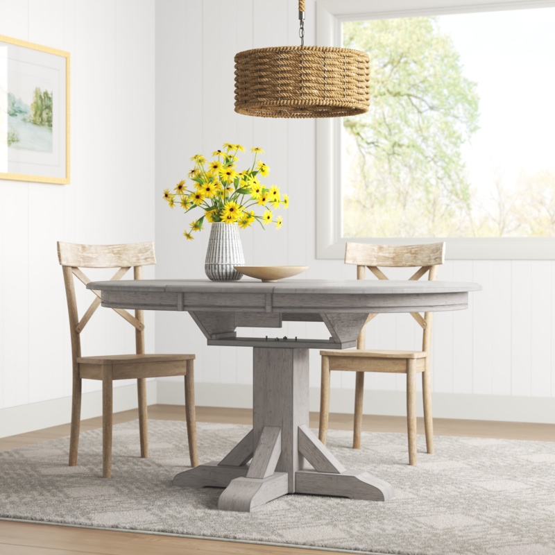Rustic Trestle Pedestal Dining Table with Extension