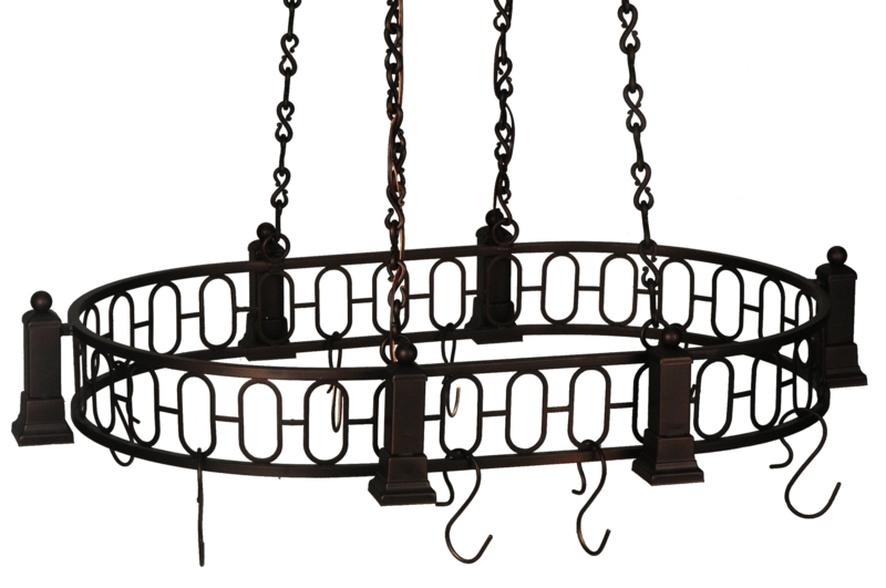 Art Deco Lighted Pot Rack with Adjustable Chain