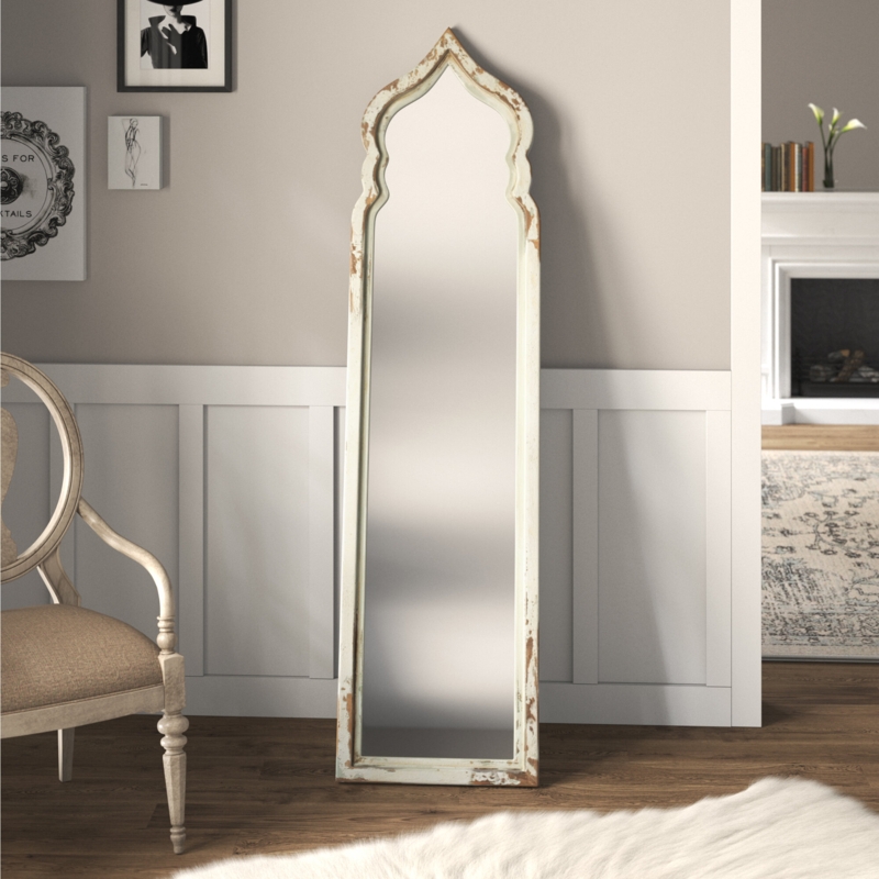 Moorish-Inspired Weathered White Floor Mirror