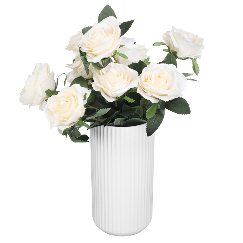 Artificial White Roses Arrangement Bouquet with Ceramic Vase