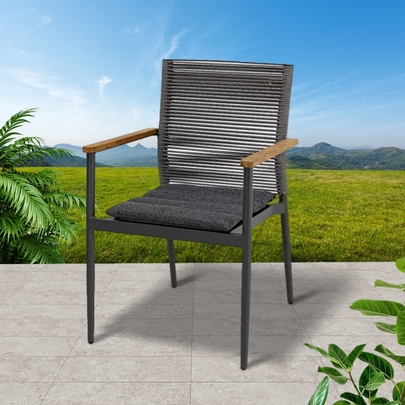 Durable Outdoor Chair with Wooden Armrests