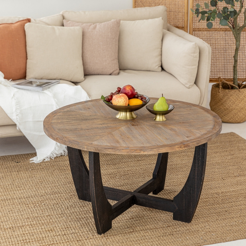 Distressed Wood Round Coffee Table