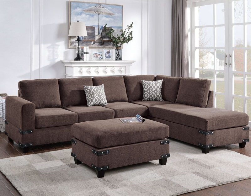Elegant Sectional Sofa Set with Cocktail Ottoman