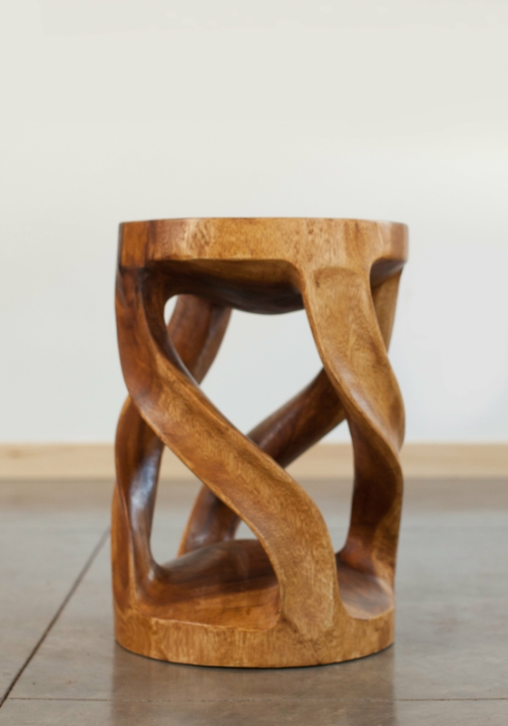 Round Twisted End Table with Walnut Oil Finish