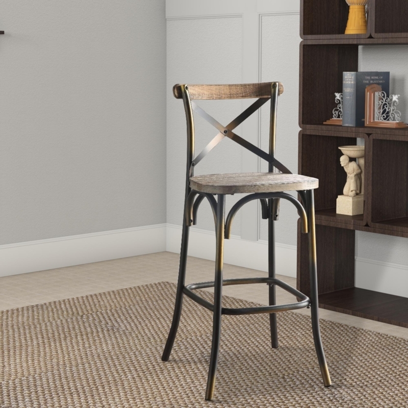 Rustic Bar Height Chair with Golden Accents