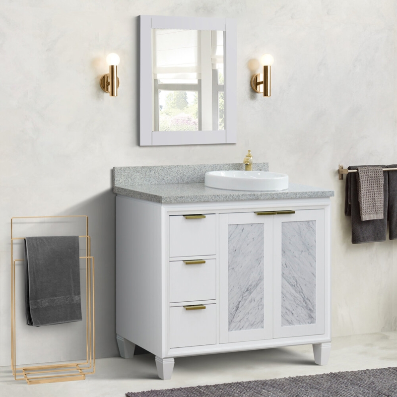 Freestanding Oak Bathroom Vanity with Carrara Marble Inserts