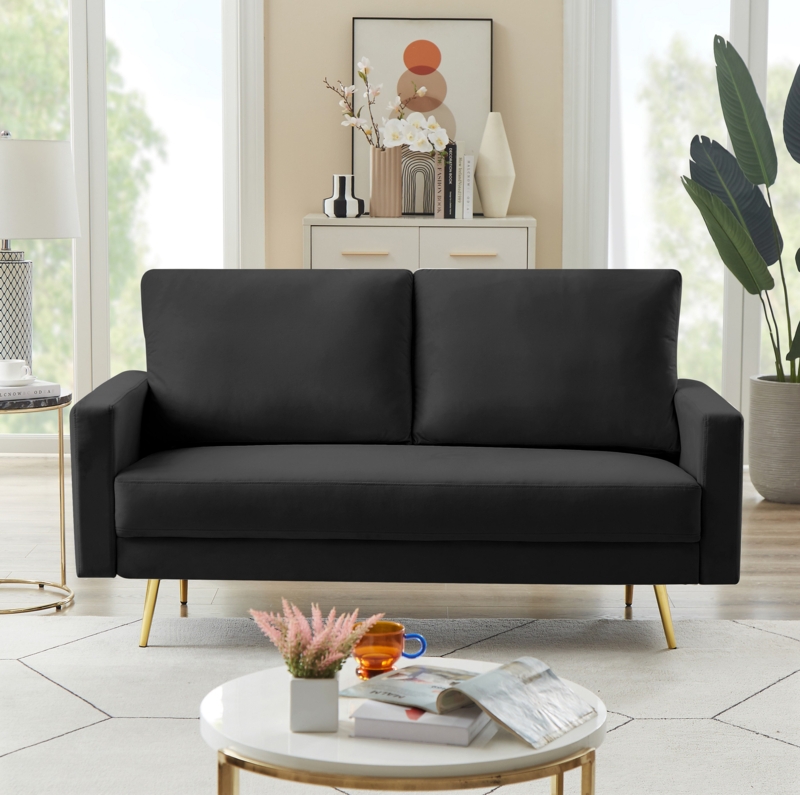 Velvet-Upholstered 2-Seater Sofa