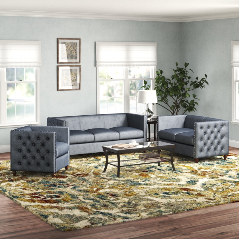 3-Piece Velvet Living Room Set with Button Tufting