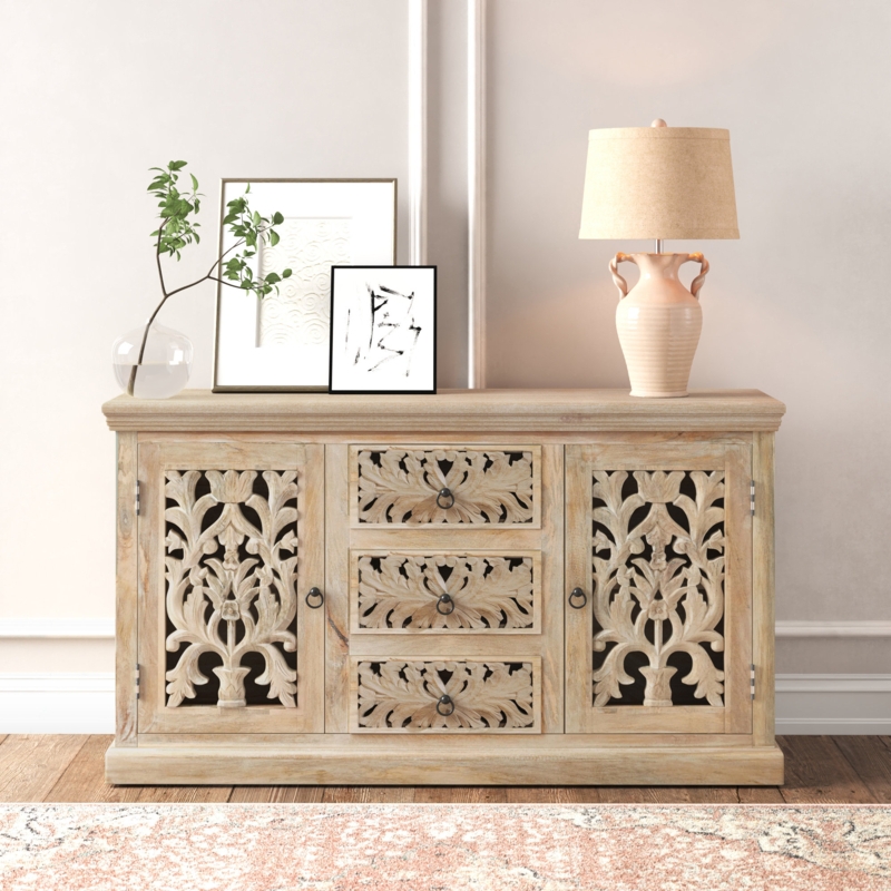Boho-Inspired Sideboard with Carved Doors