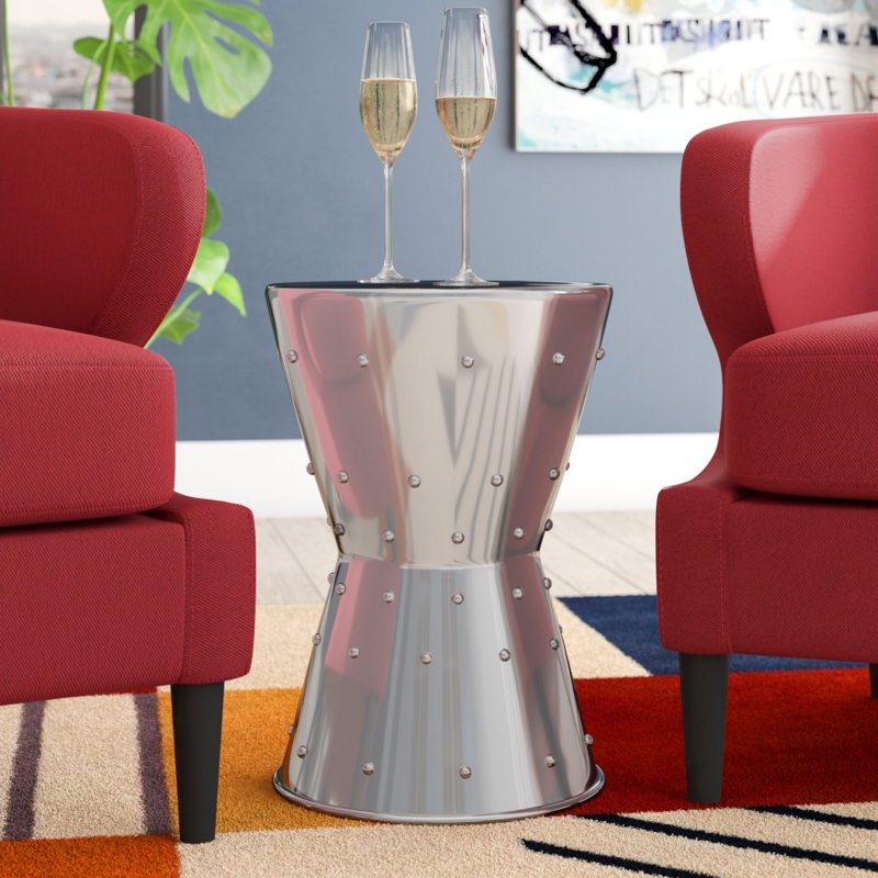 Aluminum Hourglass End Table with Mirrored Finish