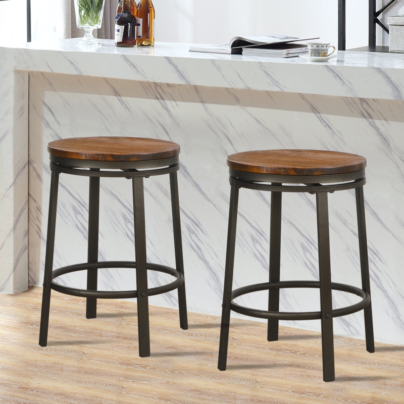 Swivel Bar Stool Set with Wooden Top