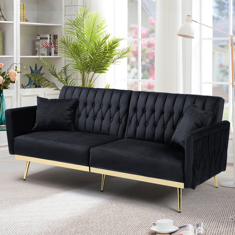 Velvet Sofa Bed with Adjustable Armrests and Backrests