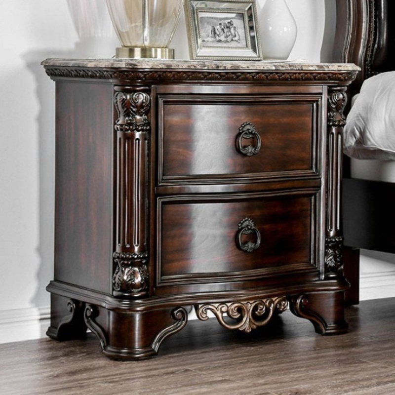 Elegant 2 Drawer Nightstand with Marble Top