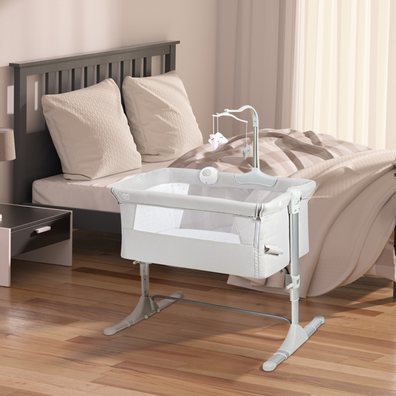 Bedside Baby Crib with Adjustable Tilt and Entertainment