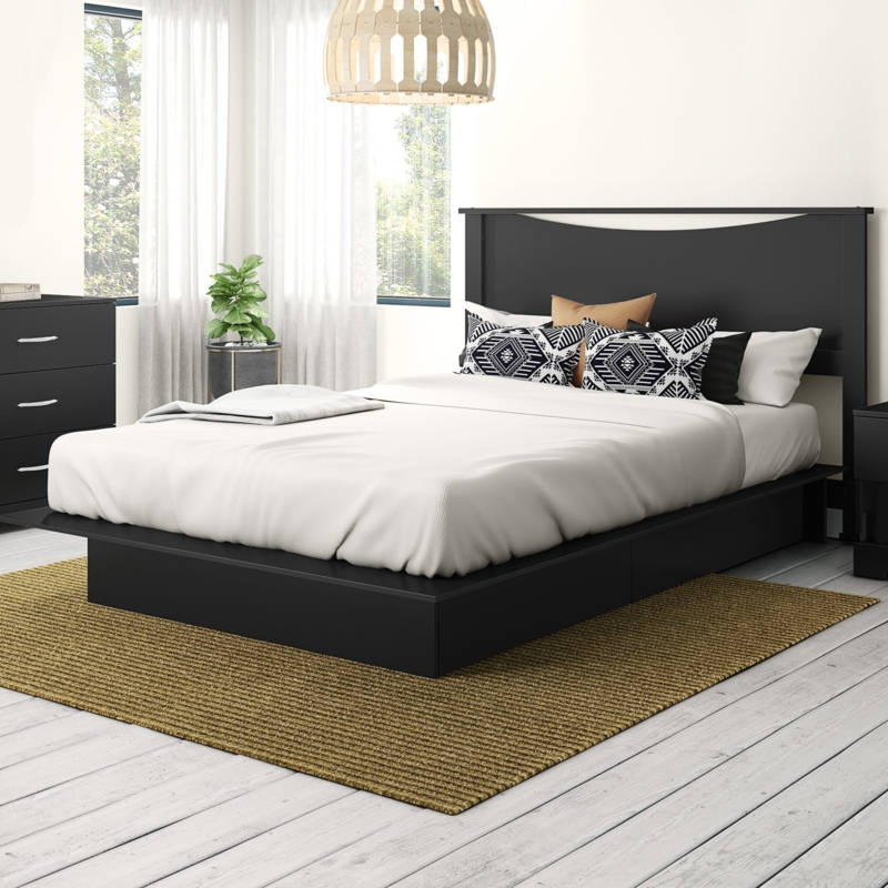 Contemporary Platform Bed with Curved Headboard and Storage