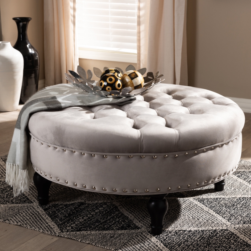 Tufted Cocktail Ottoman with Velvet Upholstery