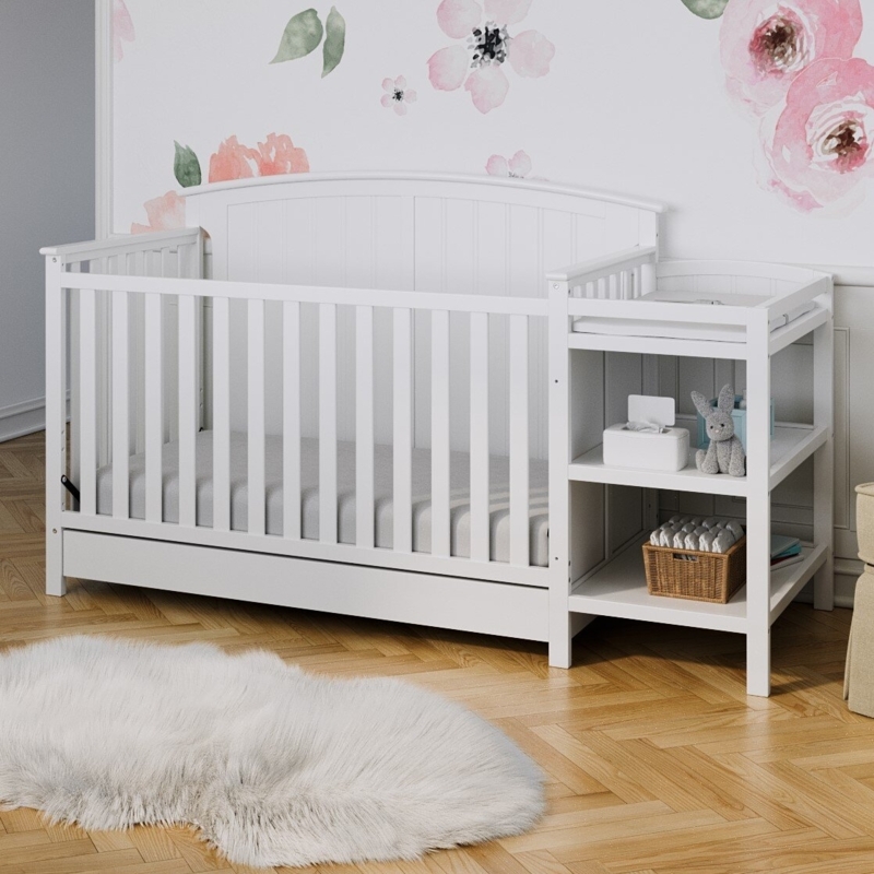 5-in-1 Convertible Crib & Changer with Storage Drawer