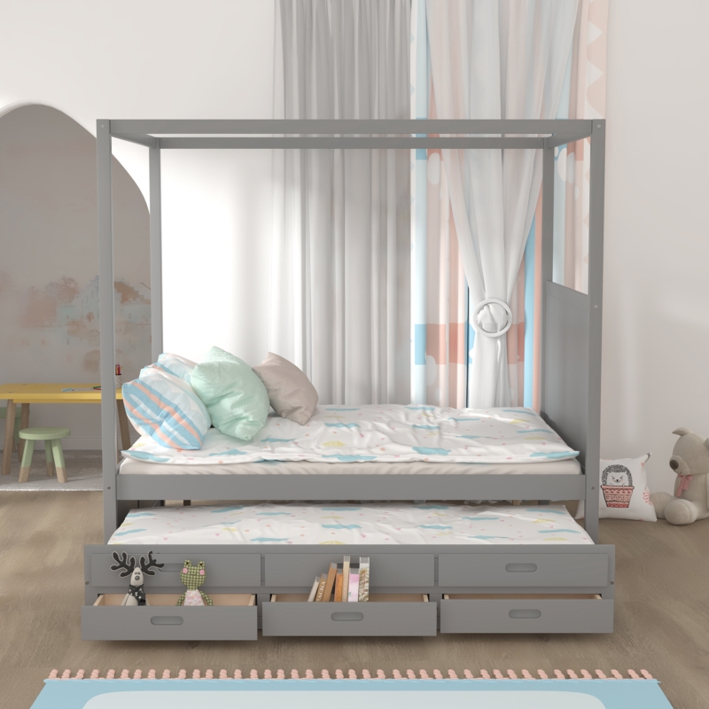 Canopy Bed with Storage Drawers and Trundle