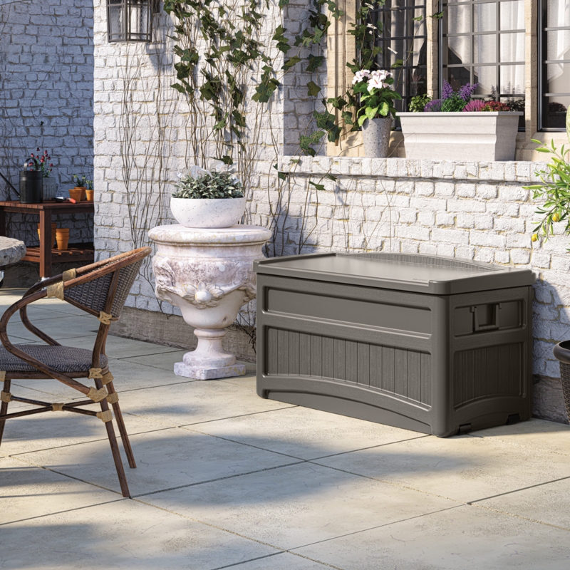 Keter Westwood 150 Gallon All Weather Outdoor Patio Storage Deck Box and  Bench - Dark Gray