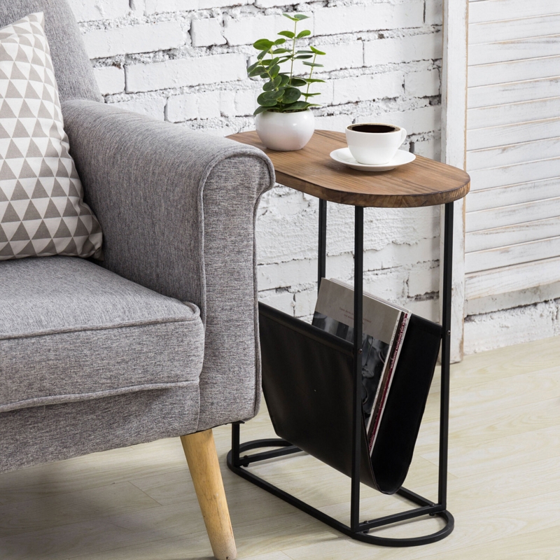 Metal Frame Narrow End Table with Sling Storage