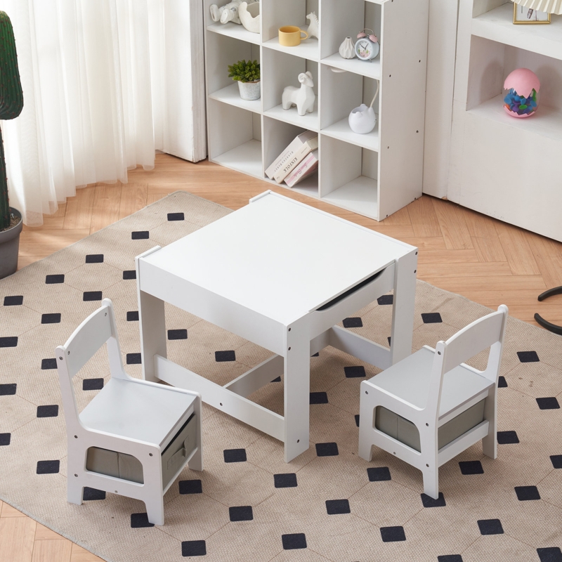 Light Brushed Gray Mango End Table with Hexagon Children's Set