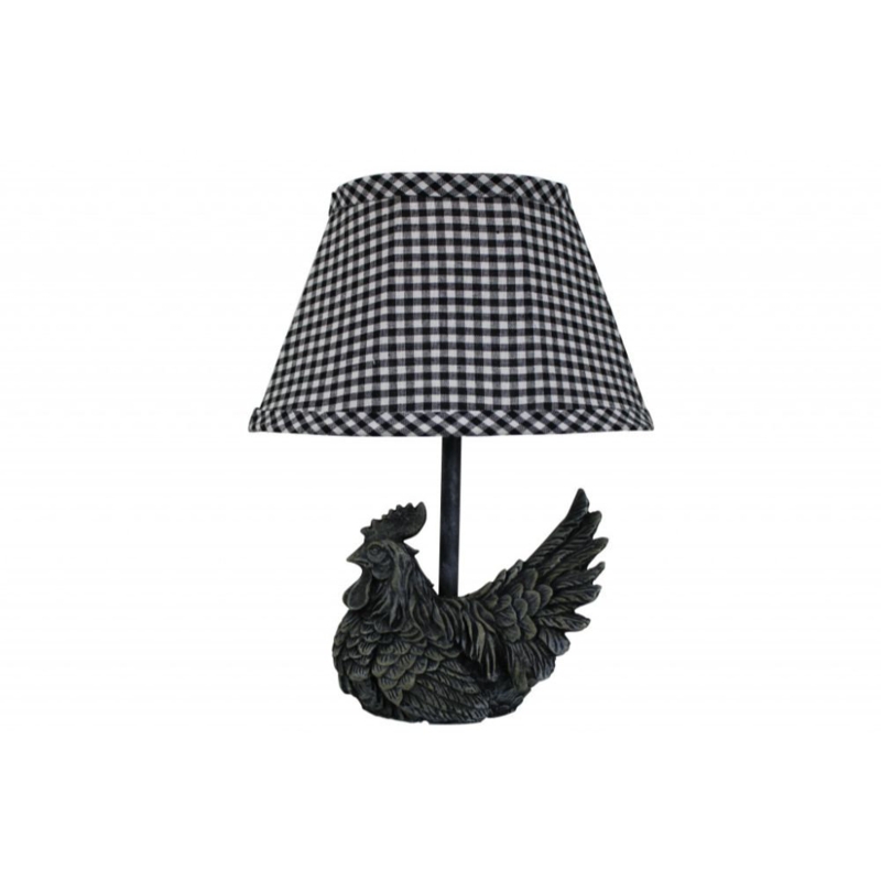 Black Rooster Mini Table Lamp with Gingham Shade