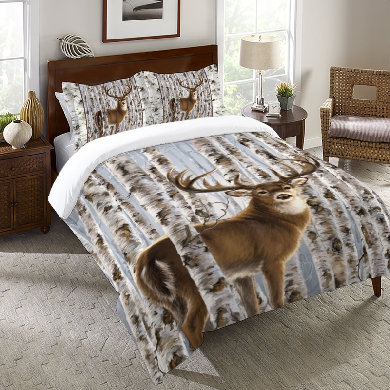Lodge Comforter with Deer and Birch Design