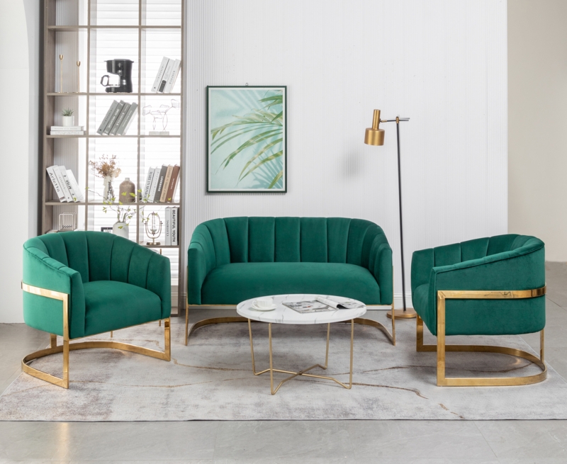 3-Piece Living Room Set with Velvet Upholstery
