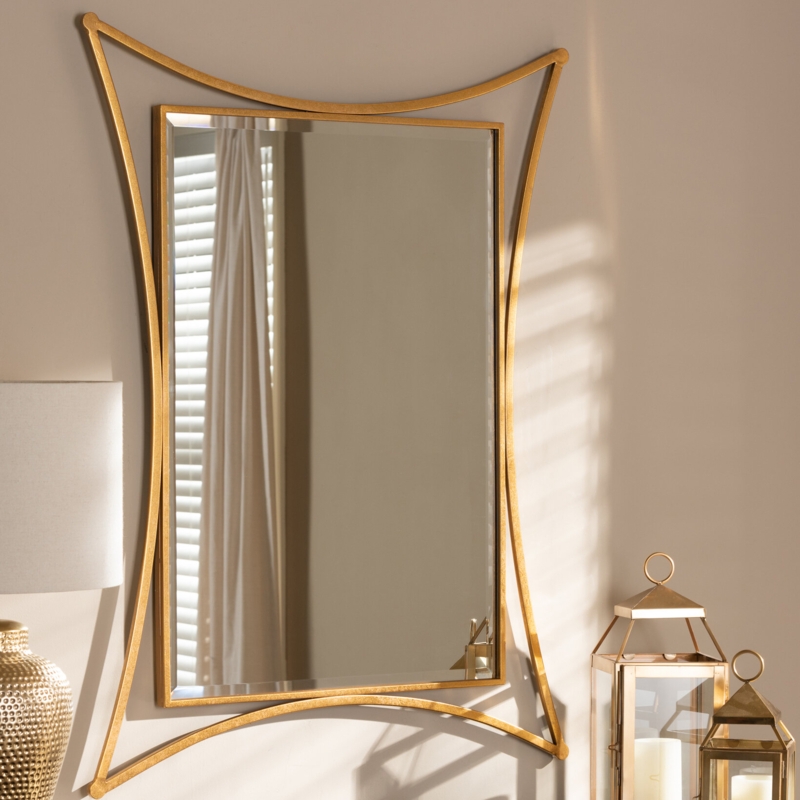 Concave Rectangular Wall Mirror with Antique Gold Finish