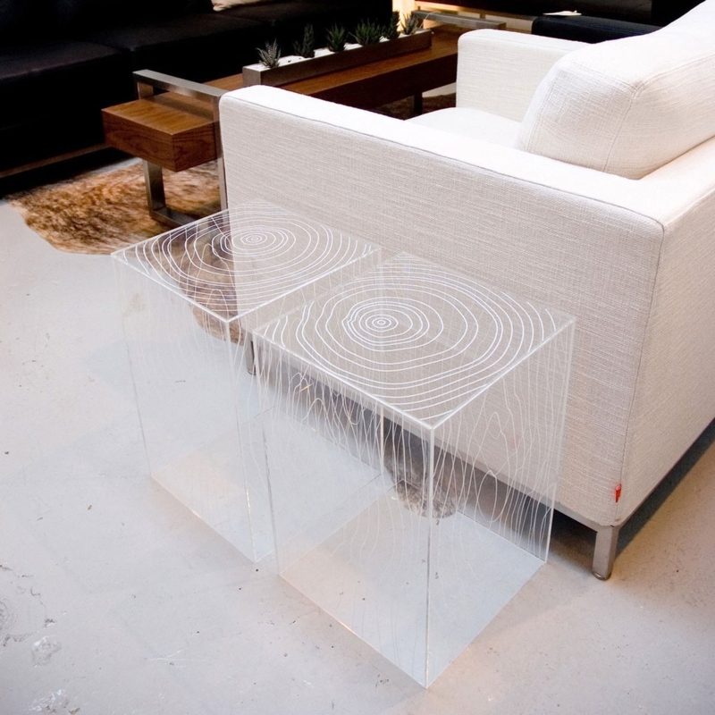 Five-Sided Acrylic Woodgrain Accent Table