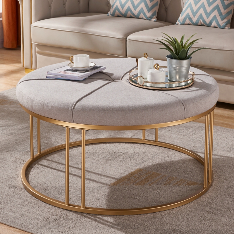 Round Cocktail Ottoman with Metal Base