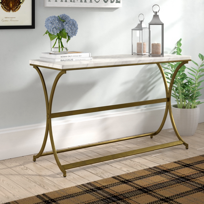 Marble Top Console Table with Antique Gold Base
