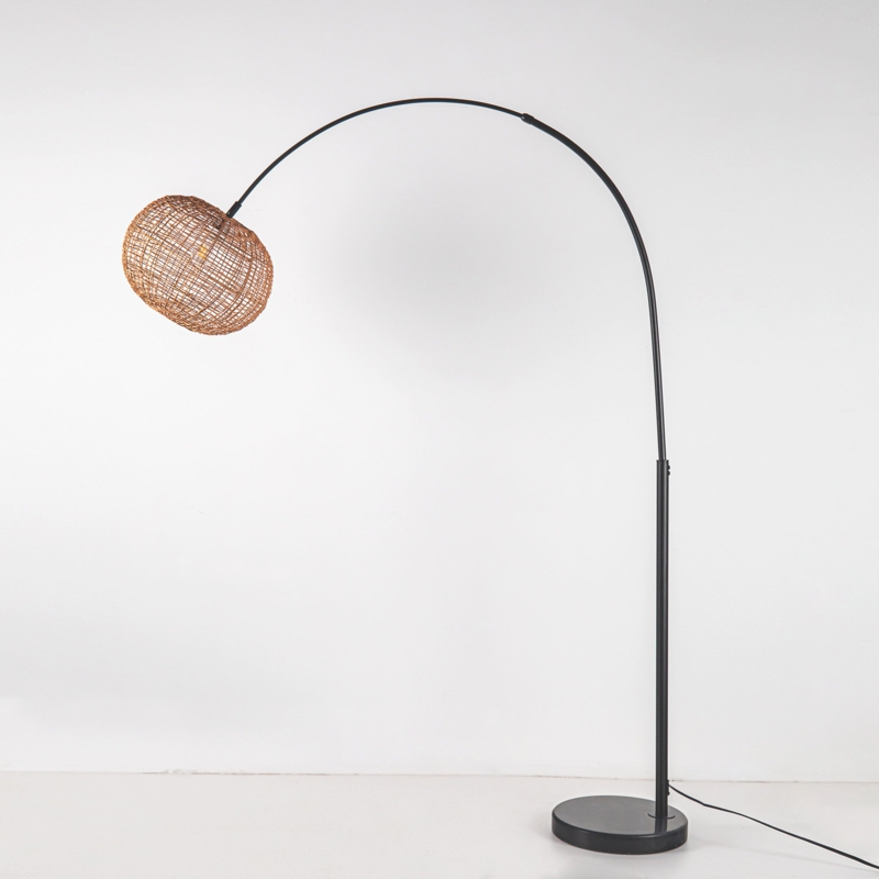 Organic-Shaped Rattan Floor Lamp with Marble Base